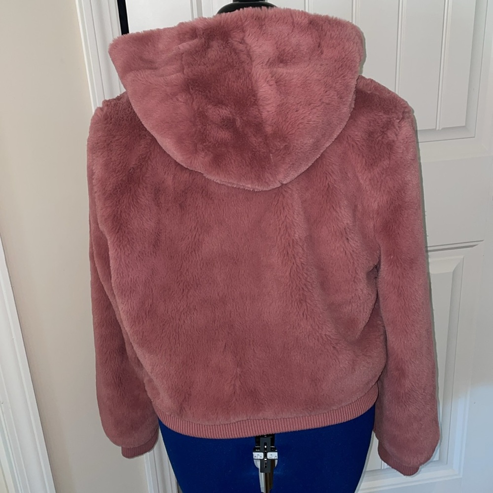 NWOT Junior L Coat faux fur hooded jacket 
most pleasant pink color